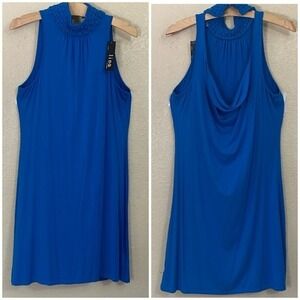 linQ Surf Blue Braided High Neck Cowl Back Dress Small NWT
